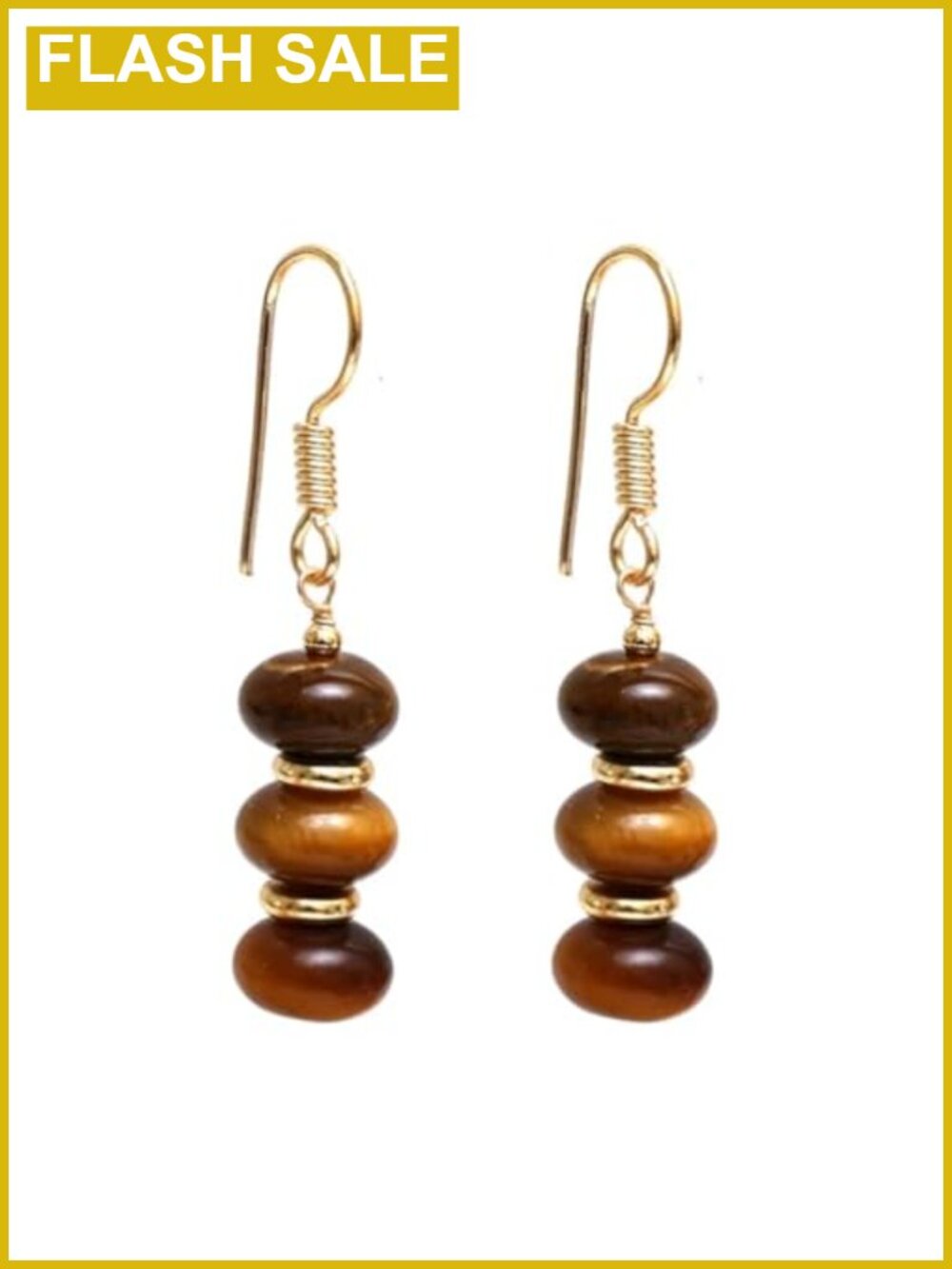 Gold Plated Tiger Eye Dangle Earrings Boho Drop